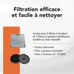 HOTTE DECORATIVE MURALE 90 CM - VERRE ET INOX - 559 m3 - 200W - 60dB