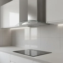 HOTTE DECORATIVE MURALE 90 CM - VERRE ET INOX - 559 m3 - 200W - 60dB