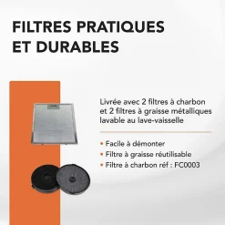 HOTTE DECORATIVE MURALE 60 CM - VERRE ET INOX - 559 m3 - 200W - 60dB