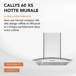 HOTTE DECORATIVE MURALE 60 CM - VERRE ET INOX - 559 m3 - 200W - 60dB