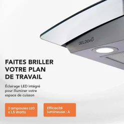 HOTTE DECORATIVE MURALE 60 CM - VERRE ET INOX - 559 m3 - 200W - 60dB