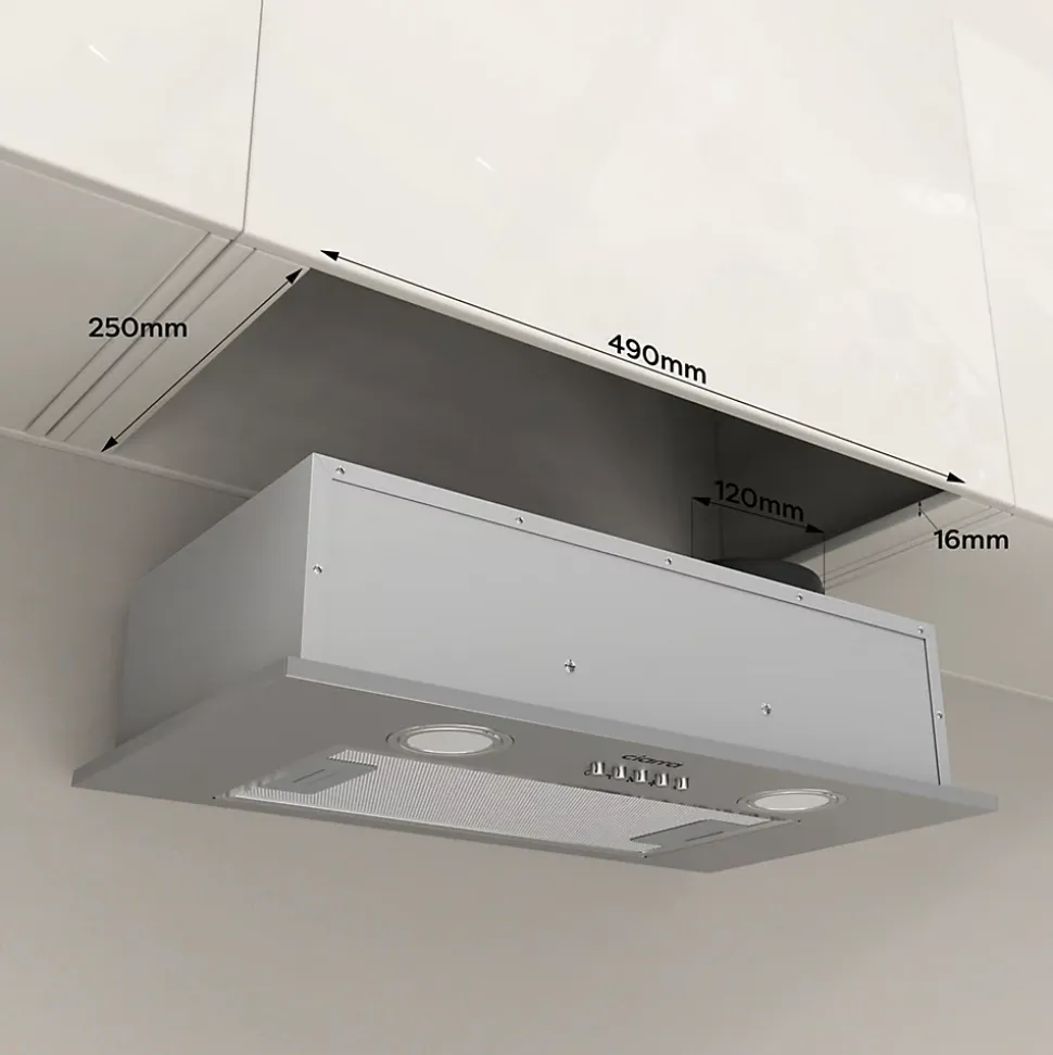 Hotte encastrable 52cm 300m3/h 3 vitesses groupe filtrant évacuation ou recyclage inox Ciarra 913ASS52