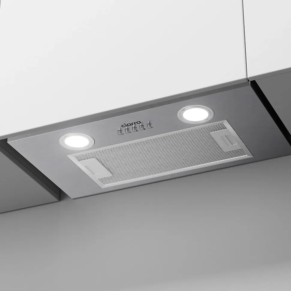 Hotte encastrable 52cm 300m3/h 3 vitesses groupe filtrant évacuation ou recyclage inox Ciarra 913ASS52