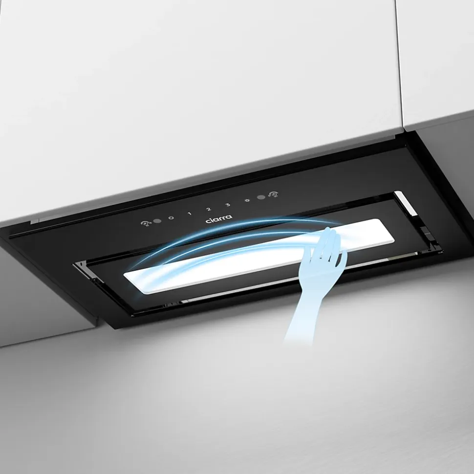 Hotte encastrable 52cm 460m3/h 3 Vitesses groupe filtrant controle tactile ou par geste Ciarra CD5931BK