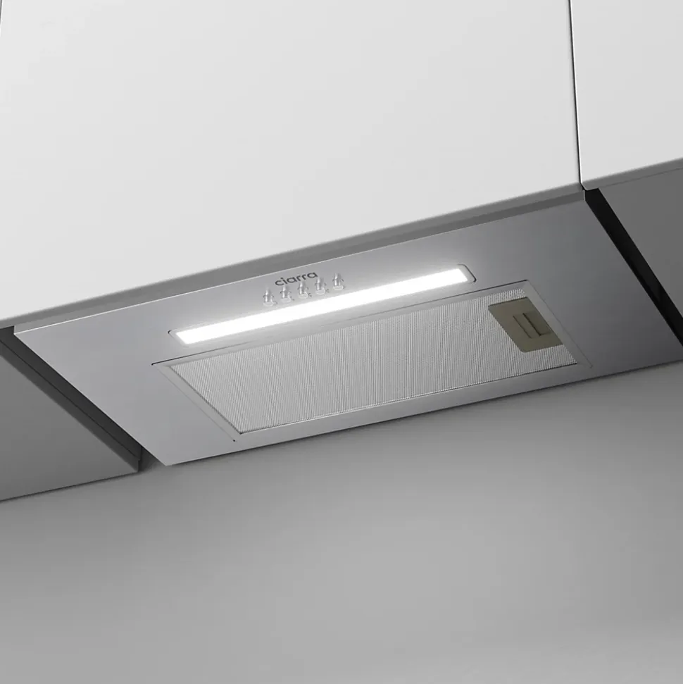 Hotte encastrable 52cm 300m3/h 3 vitesses éclairage LED boutons poussoir groupe filtrant inox Ciarra CD5913DS