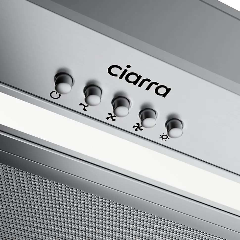 Hotte encastrable 52cm 300m3/h 3 vitesses éclairage LED boutons poussoir groupe filtrant inox Ciarra CD5913DS