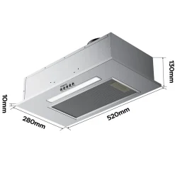 Hotte encastrable 52cm 300m3/h 3 vitesses éclairage LED boutons poussoir groupe filtrant inox Ciarra CD5913DS