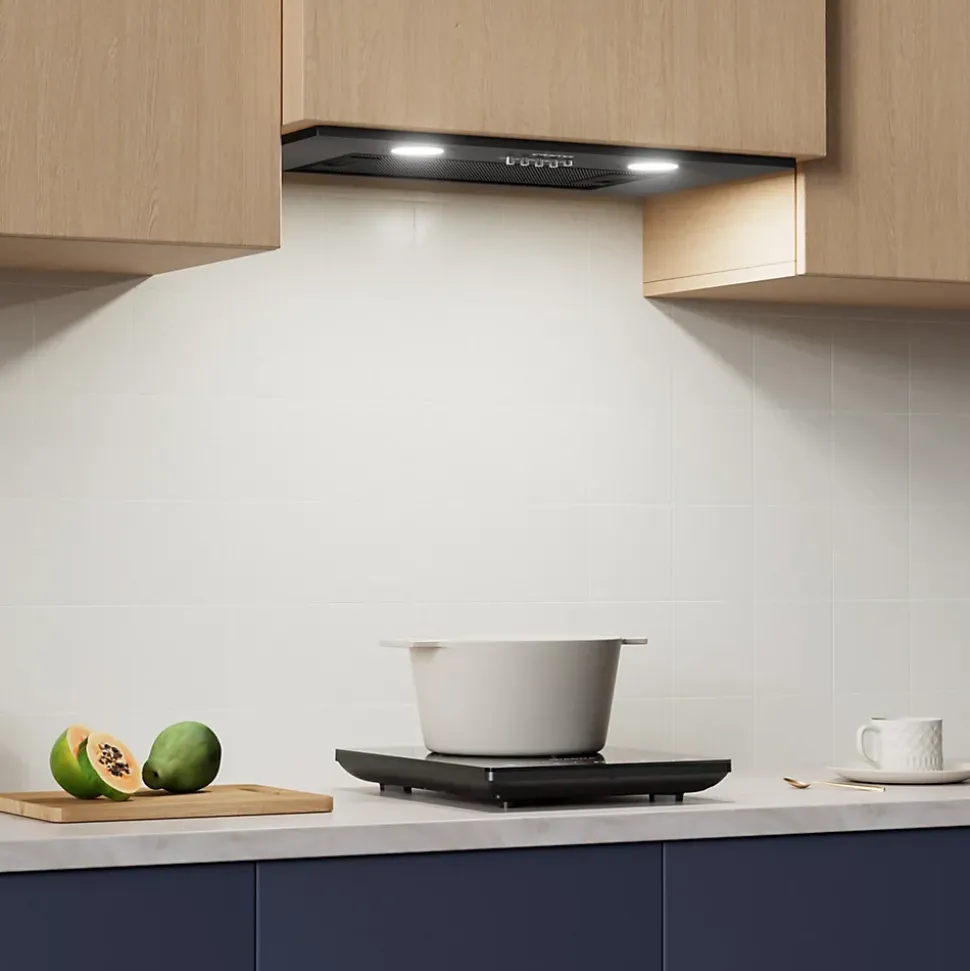 Hotte encastrable 52cm 300m3/h 3 vitesses groupe filtrant évacuation ou recyclage noir Ciarra 913ABK52