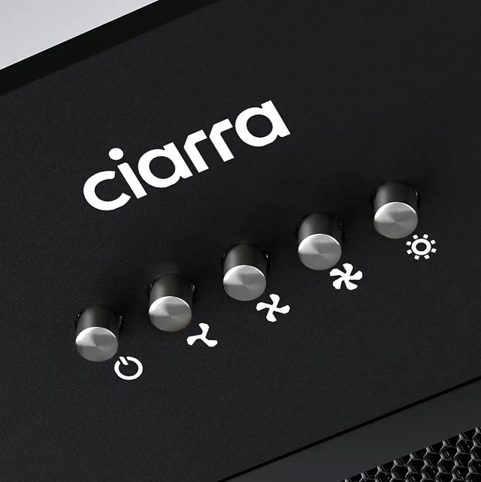 Hotte encastrable 52cm 300m3/h 3 vitesses groupe filtrant évacuation ou recyclage noir Ciarra 913ABK52