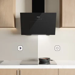 Hotte inclinée 60cm classe a+++ 650m3h wifi 4 vitesses évacuation ou recyclage tactile noir CD6736MB Ciarra