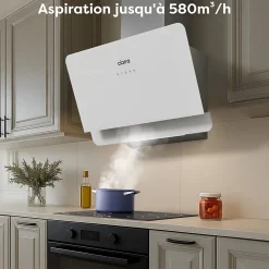 Hotte inclinée 60cm 580m3/h 3 vitesses tactile évacuation ou recyclage inox Ciarra CD6765CS