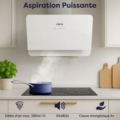 Hotte inclinée 60cm 580m3/h 3 vitesses tactile évacuation ou recyclage inox Ciarra CD6765CS