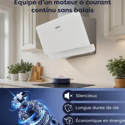 Hotte inclinée 60cm 580m3/h 3 vitesses tactile évacuation ou recyclage inox Ciarra CD6765CS