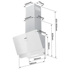Hotte inclinée 60cm 580m3/h 3 vitesses tactile évacuation ou recyclage inox Ciarra CD6765CS