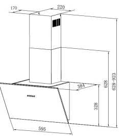 Hotte inclinée 60cm 650m3/h 3 Vitesses évacuation ou recyclage Ciarra CD6762AB