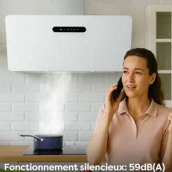 Hotte inclinée 90cm 650m3/h 3 vitesses boost wifi connectée ou tactile évacuation ou recyclage blanc Ciarra CD9736KW