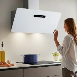 Hotte inclinée 90cm 650m3/h 3 vitesses boost wifi connectée ou tactile évacuation ou recyclage blanc Ciarra CD9736KW