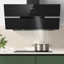 Hotte inclinée 90cm 650m3/h 4 vitesses wifi connectée tactile évacuation ou recyclage noir Ciarra CD9736FB