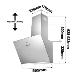 Hotte inclinée 60cm 650m3/h 3 vitesses évacuation ou recyclage inox Ciarra CD6762AS