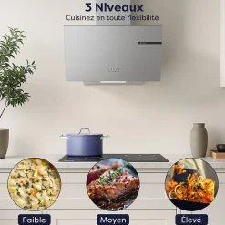 Hotte inclinée 60cm 600m3/h 3 vitesses évacuation ou recyclage inox Ciarra CD6765AS