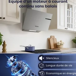 Hotte inclinée 60cm 600m3/h 3 vitesses évacuation ou recyclage inox Ciarra CD6765AS