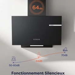 Hotte inclinée 60cm 600m3/h 3 vitesses évacuation ou recyclage noir Ciarra CD6765AB