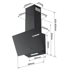Hotte inclinée 60cm 600m3/h 3 vitesses évacuation ou recyclage noir Ciarra CD6765AB