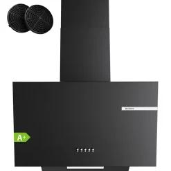 Hotte inclinée 60cm 600m3/h 3 vitesses évacuation ou recyclage noir Ciarra CD6765AB