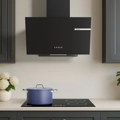 Hotte inclinée 60cm 600m3/h 3 vitesses évacuation ou recyclage noir Ciarra CD6765AB