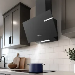 Hotte inclinée 60cm 600m3/h 3 vitesses évacuation ou recyclage noir Ciarra CD6765AB