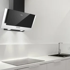 Hotte inclinée 60cm murale 350m3h 3 vitesses évacuation ou recyclage classe a++ noir Ciarra 736CBK60