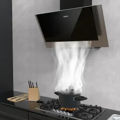 Hotte inclinée 60cm murale 350m3h 3 vitesses évacuation ou recyclage classe a++ noir Ciarra 736CBK60