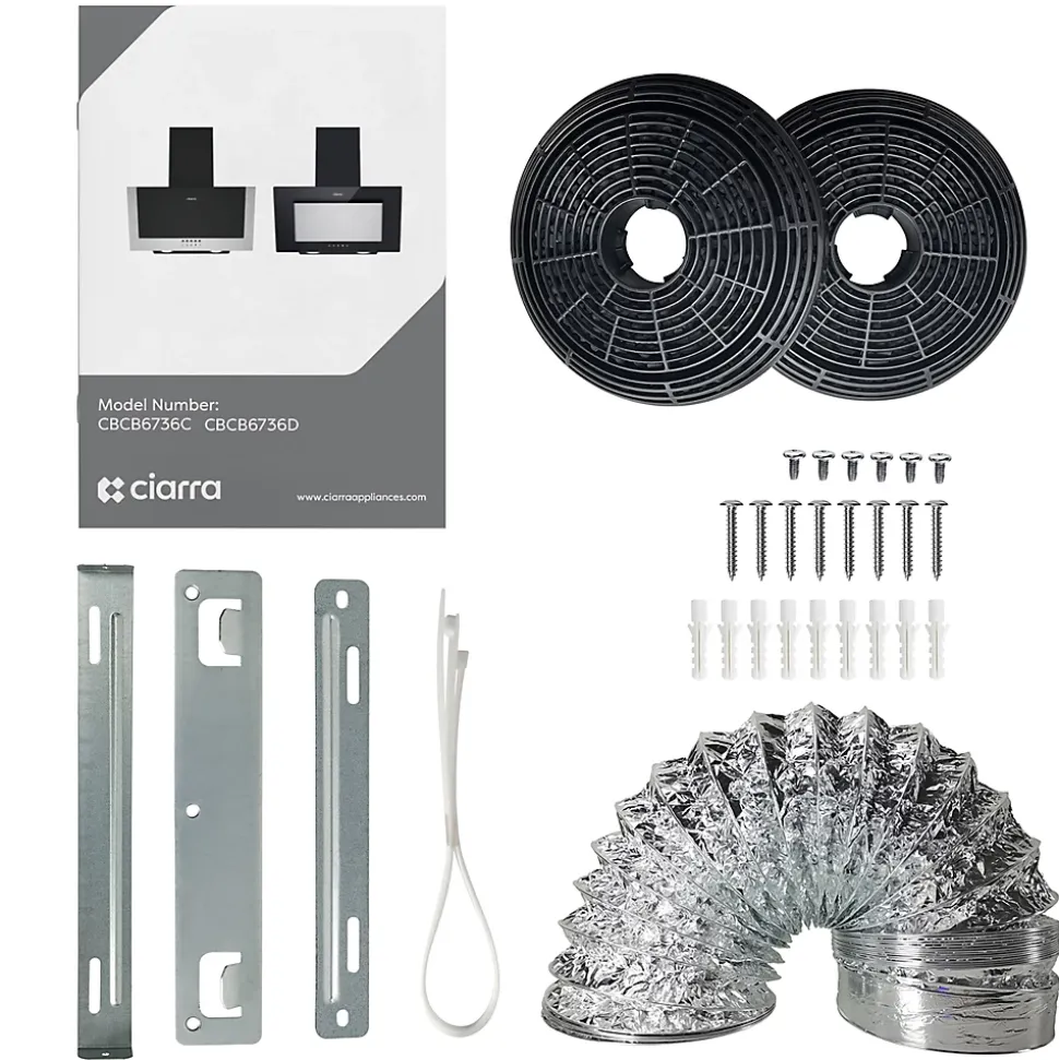 Hotte inclinée 60cm murale 350m3h 3 vitesses évacuation ou recyclage classe a++ noir Ciarra 736CBK60