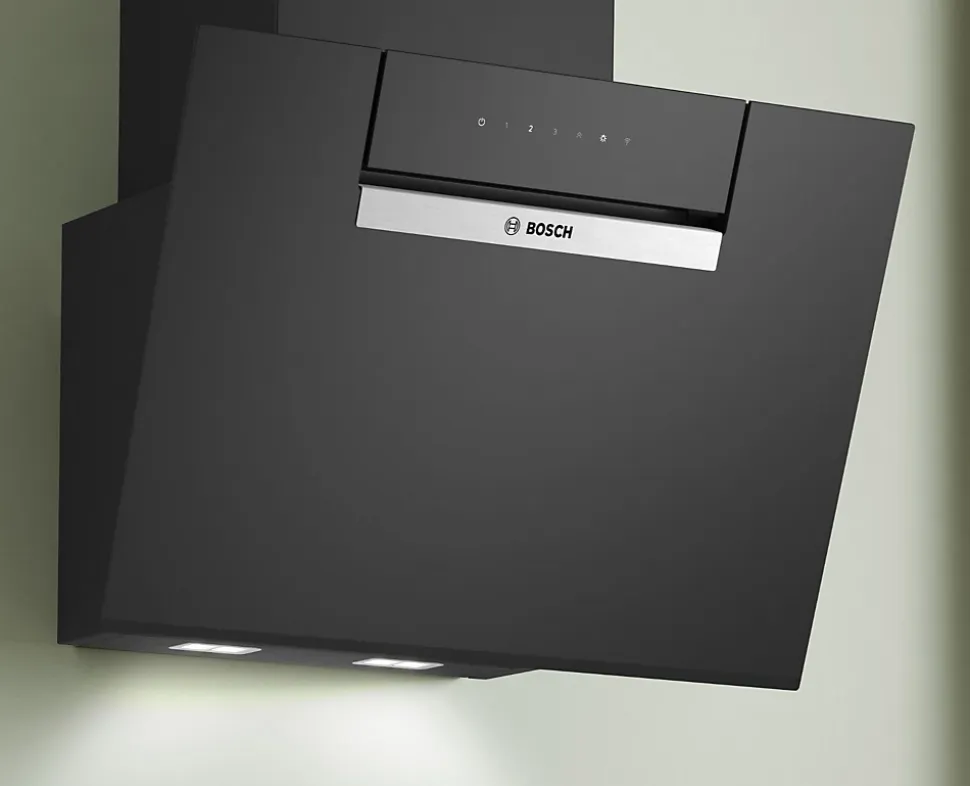 Hotte inclinée en verre noir Bosch DWK67FN60, 60 cm