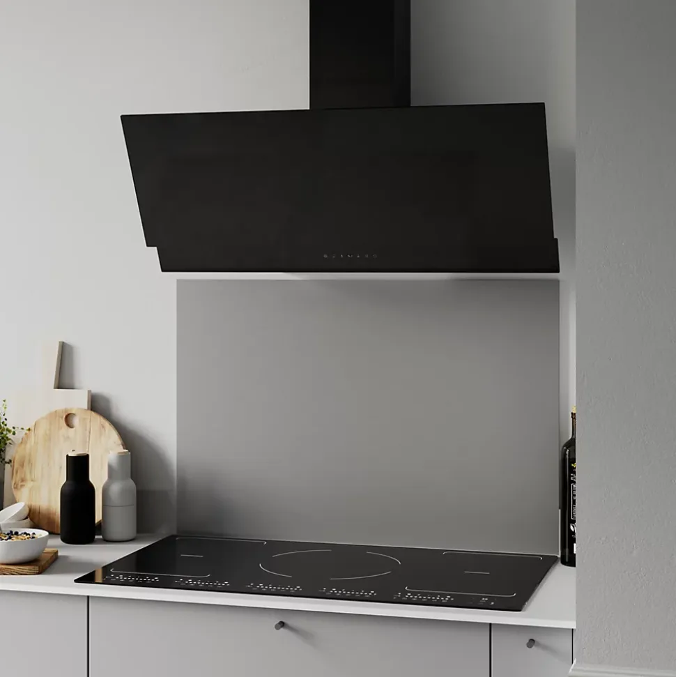 Hotte inclinée en verre noir GoodHome GHAG90ASBL, 90 cm