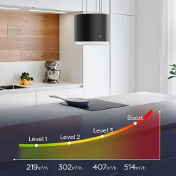 Hotte îlot 41cm classe a+ 600m3h 4 vitesses smarte wifi connectée booster recyclage noir Ciarra CD4838B