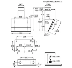 Hotte murale inclinée 60cm 62db 460m3/h noir Electrolux LFV426Y