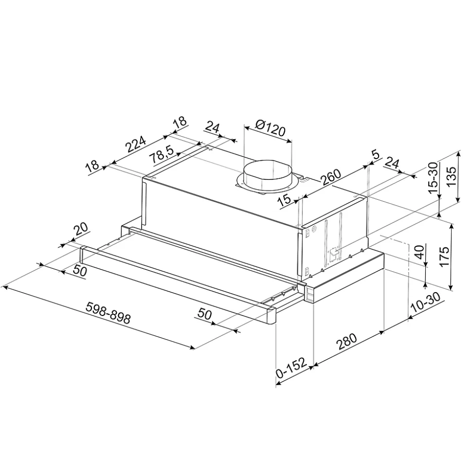 Hotte tiroir encastrable Universel L. 60 cm KSET61E2 Smeg inox