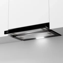 Hotte tiroir encastrable 60cm 370m3/h 2 vitesses téléscopique évacuation ou recyclage noir Ciarra CD6906DB