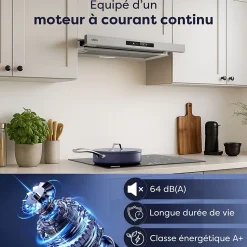 Hotte tiroir encastrable 60cm 580m3/h 3 vitesses tactile évacuation ou recyclage inox Ciarra CD6909AS