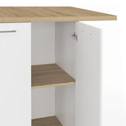 Ilot central BAO 140 cm 4 personnes bois blanc avec plan de travail façon hêtre