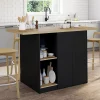 Ilot central BAO 140 cm 4 personnes bois noir avec plan de travail façon hêtre