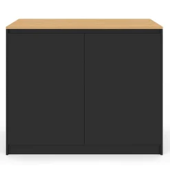 Ilot central CESAR 110 cm avec tablette relevable rectangulaire bois noir et façon hêtre