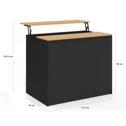 Ilot central CESAR 110 cm avec tablette relevable rectangulaire bois noir et façon hêtre