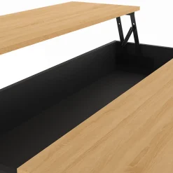 Ilot central CESAR 110 cm avec tablette relevable rectangulaire bois noir et façon hêtre