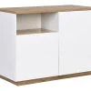 Ilot central de cuisine avec 2 portes et 1 niche en MDF - Naturel et blanc - CORELINA