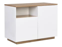 Ilot central de cuisine avec 2 portes et 1 niche en MDF - Naturel et blanc - CORELINA