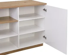Ilot central de cuisine avec 2 portes et 1 niche en MDF - Naturel et blanc - CORELINA