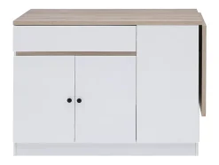Ilot central de cuisine avec rangements en MDF - Blanc et naturel - HELOMY
