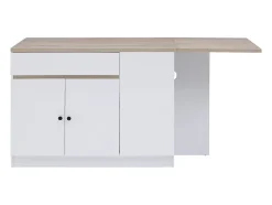 Ilot central de cuisine avec rangements en MDF - Blanc et naturel - HELOMY
